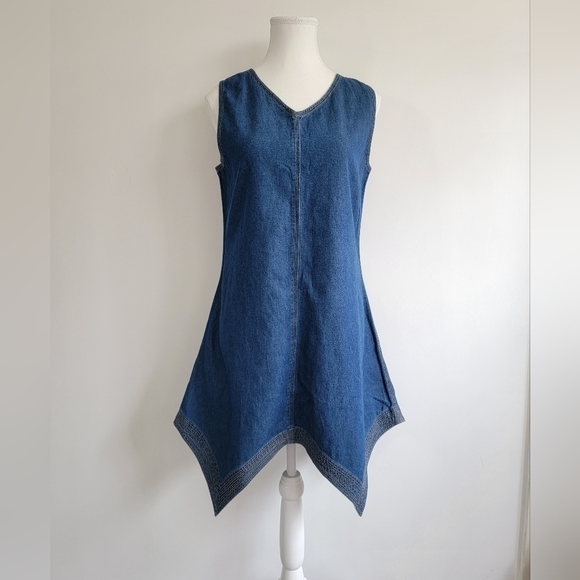 VINTAGE 100% COTTON Y2K Jean Dress with Waterfall Hem - Picture 3 of 11